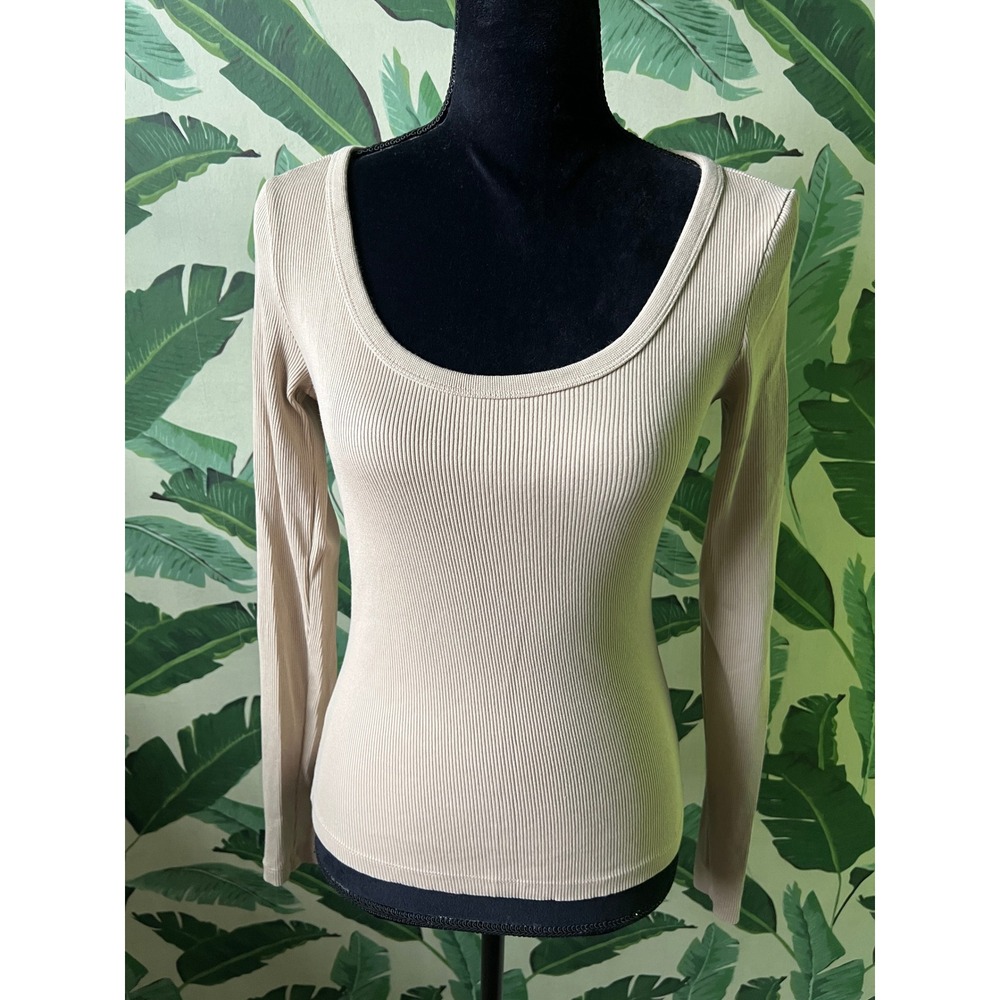 Universal Thread Ribbed Long Sleeve Top Women Small Tan